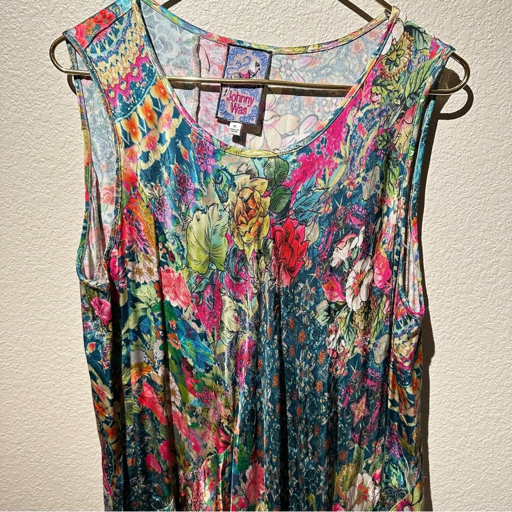 Johnny Was Green Floral Patchwork Maxi Dress - Picture 4 of 8
